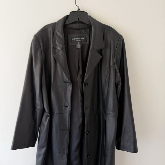 Centigrade Black Leather Long Trench Coat Women’s L Matrix Grunge Minimalist - Picture 3 of 11